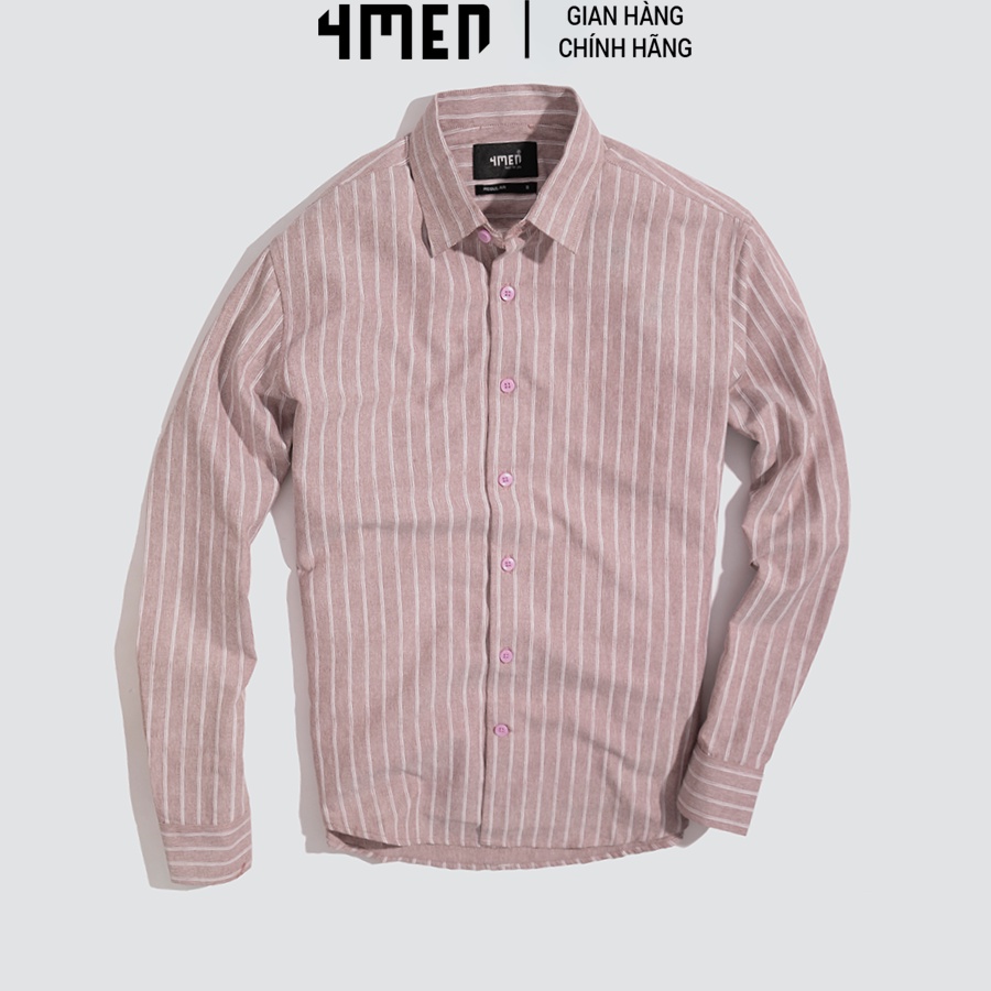 Áo sơ mi nam kẻ sọc 4MEN SM039 dài tay, vải Oxford và Cotton mềm, nhẹ, bền, thoáng mát