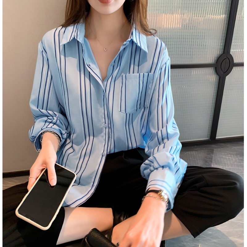 Áo sơ mi NZN tay dài họa tiết sọc dọc thời trang cho nữ