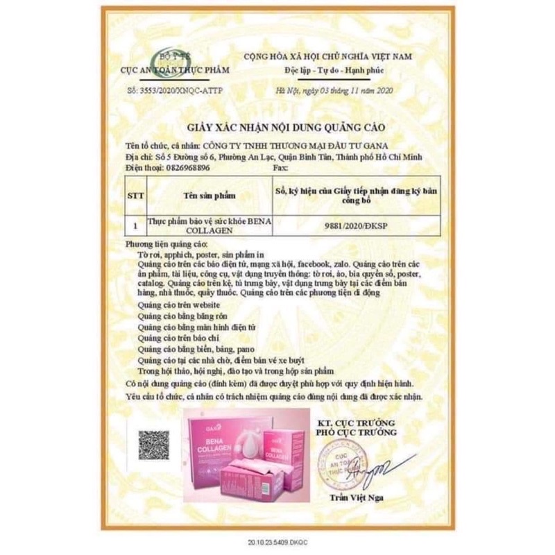 Bena collagen Gana 30 gói dạng bột giúp trắng da trẻ hoá làn da,cải thiện nội tiết