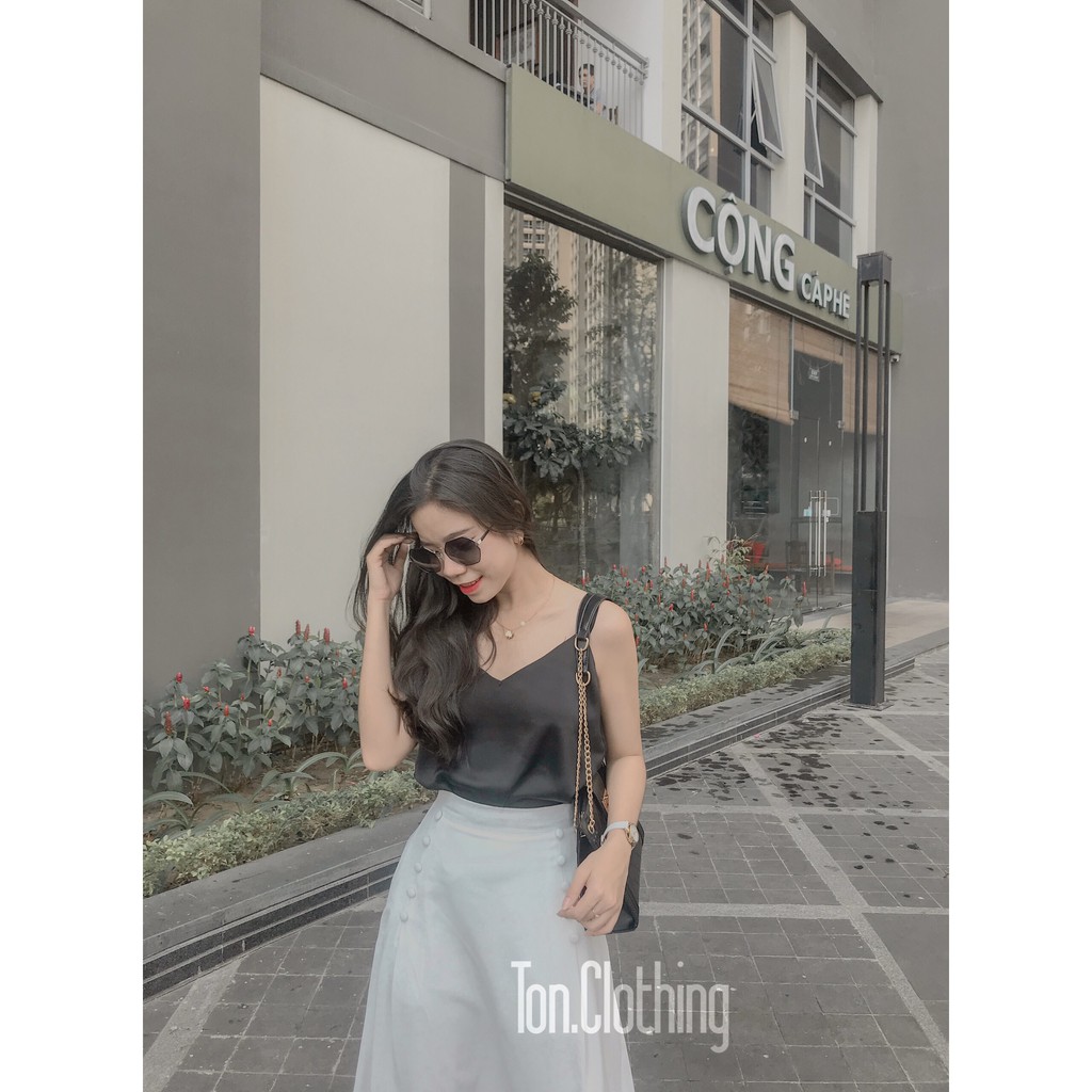 Chân váy Midi nữ Ton.Clothing form dài dáng xòe chất liệu đẹp dày dặn thiết kế trẻ trung xinh xắn màu trắng/đen CVAY001