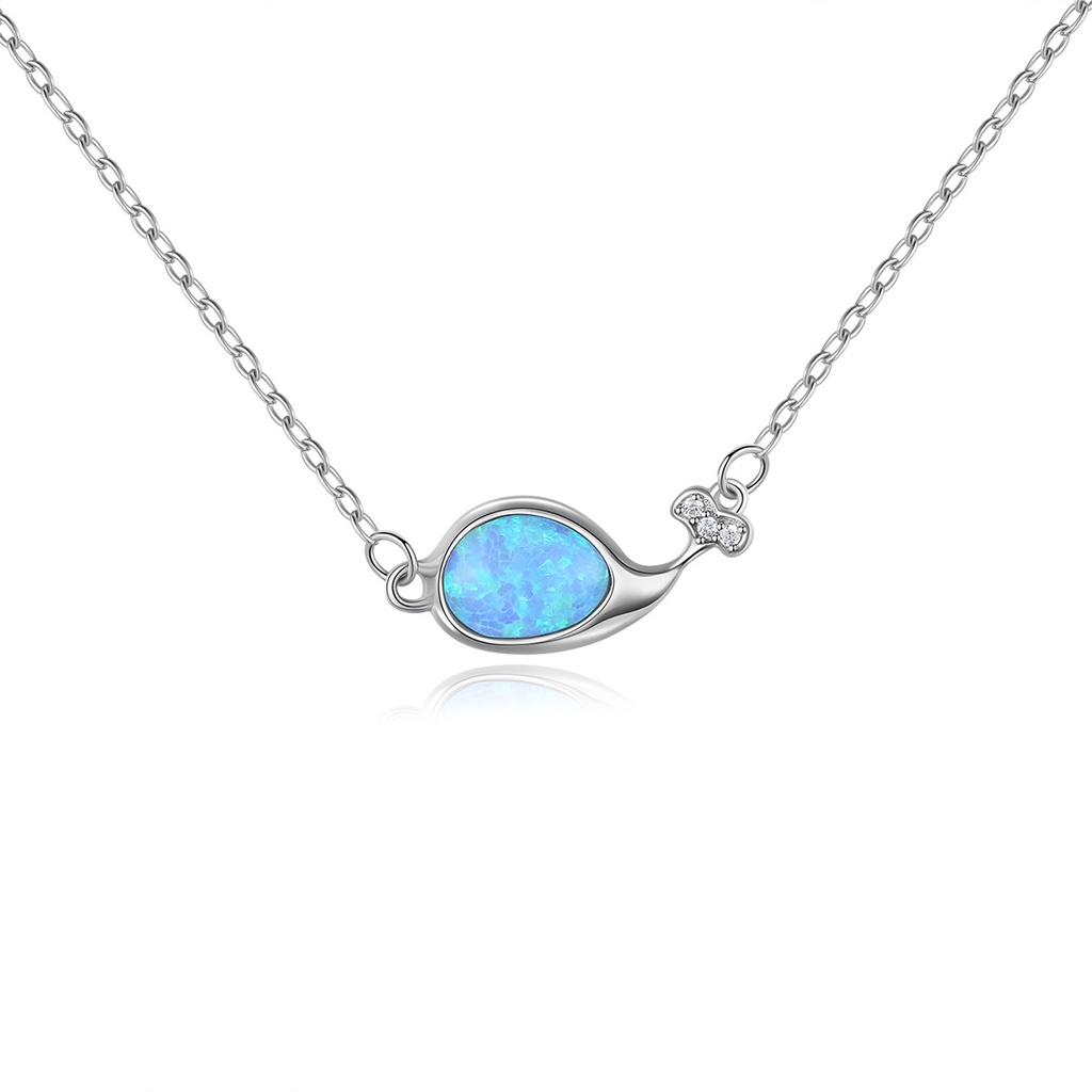 Dây chuyền bạc nữ Cá Voi nhỏ S925 cá tính đính đá xanh pha lê cao cấp DB2708 - Bảo Ngọc Jewelry