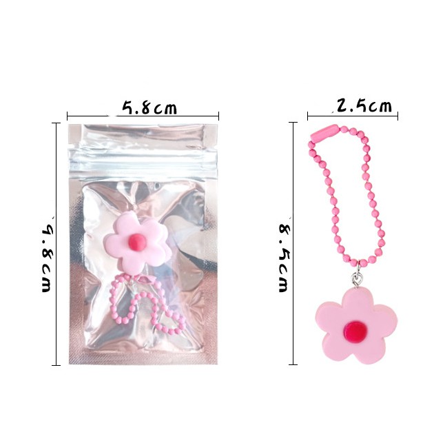 Móc Khóa Key Chain Dây Bi Màu Gắn Bông Hoa CUte