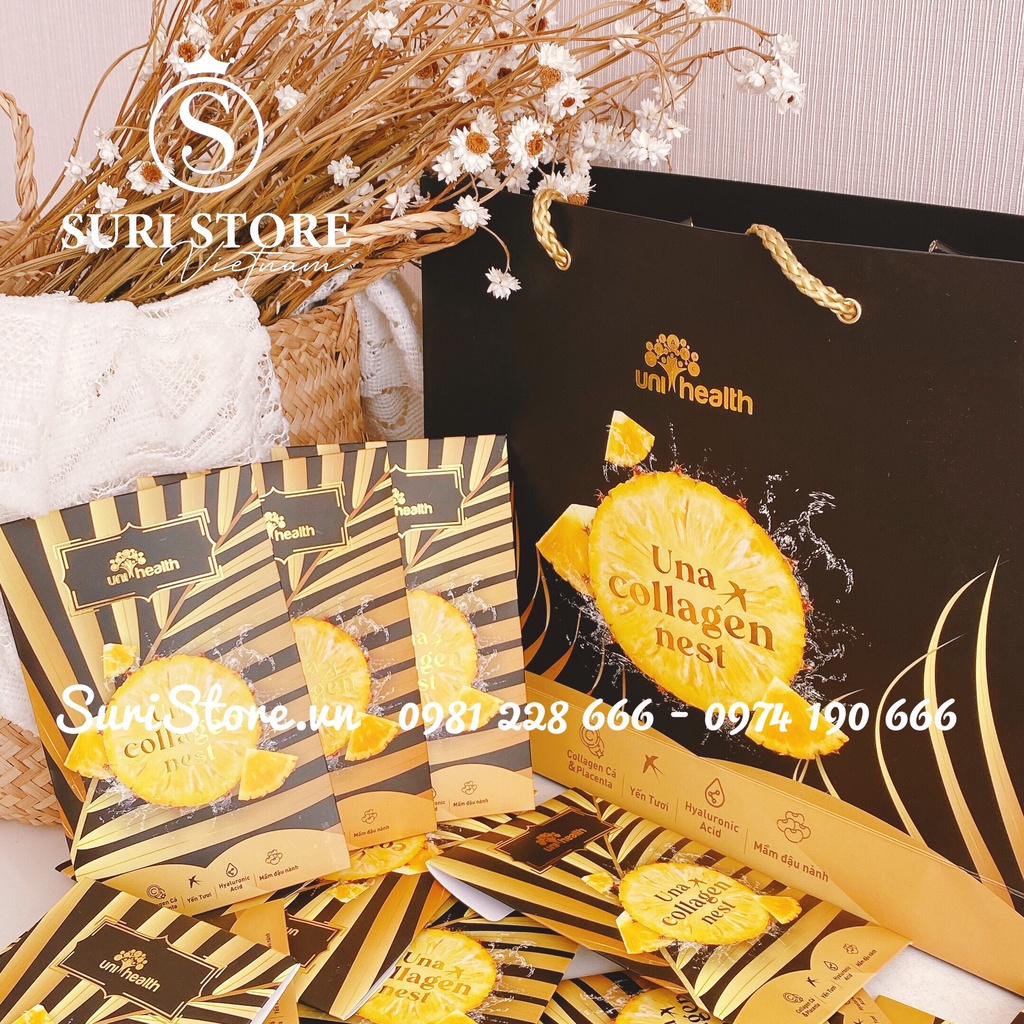 Collagen Dạng Uống Una Collagen Placenta Nest CICI THƯỢNG ĐỈNH YẾN Giúp Da Săn Chắc, Cân Bằng Nội Tiết Hộp 28 Gói x 10ml