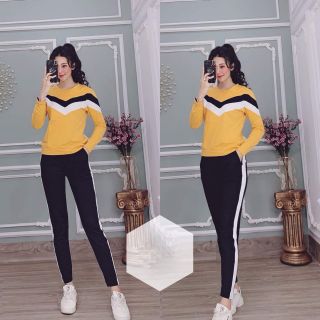 Bộ Đồ Thể Thao Nữ Dài Tay Phối Trắng.