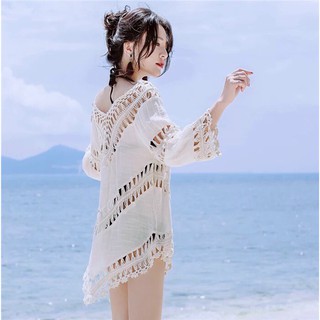 Áo choàng kimono pha ren đi biển