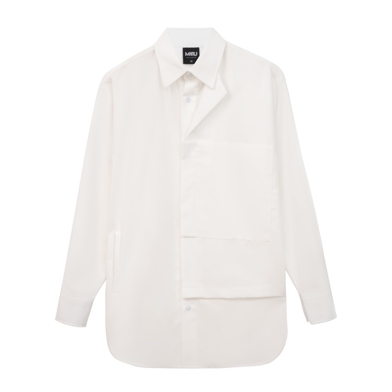 ÁO SƠ MI TAY DÀI FORM RỘNG PHONG CÁCH HÀN QUỐC-SƠ MI TAY DÀI TÀ PHỐI 2 LỚP MÀU TRẮNG.