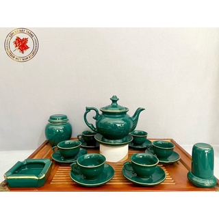 Set ấm chén men xanh lục bảo vàng kim