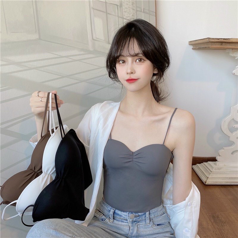 Áo quây 2 dây chất su thiết kế nhún ngực kèm sẵn đệm dày siêu đẹp