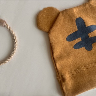 Áo liền quần BCBL tay cộc vải cotton hữu cơ hình hổ vàng có mũ cho em bé