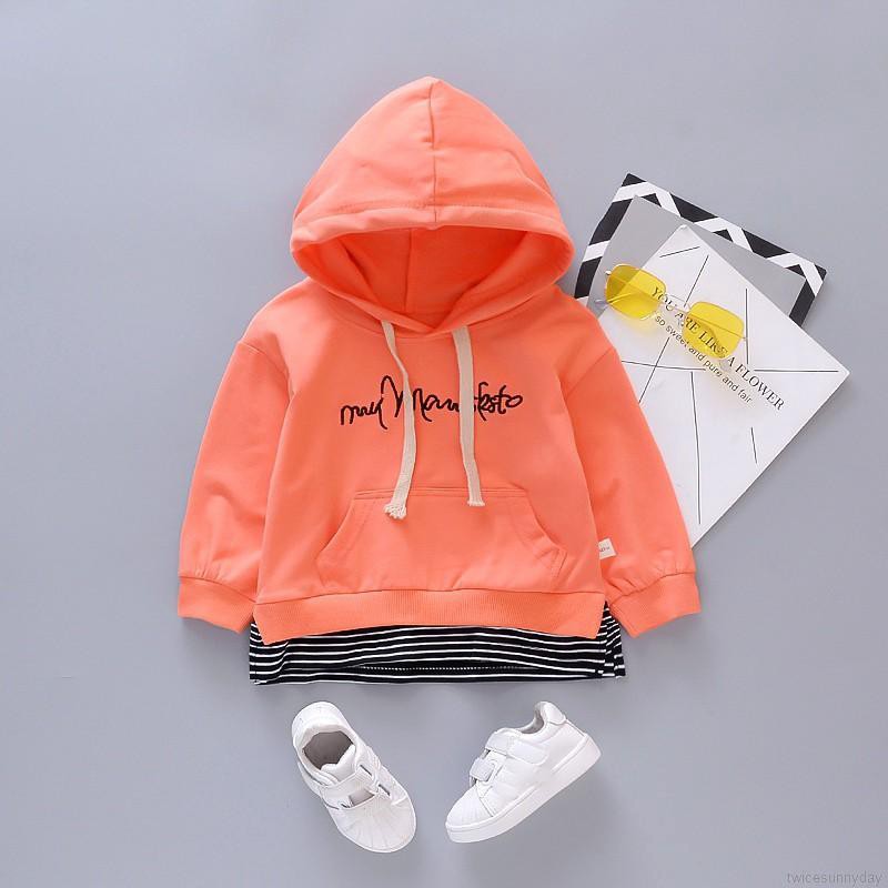 Áo hoodie giả hai lớp họa tiết sọc xinh xắn cho trẻ em