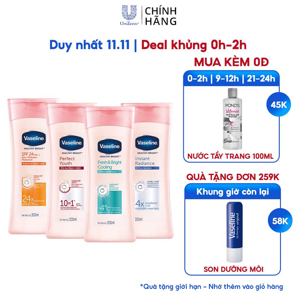 [Mã FMCGMALL -8% đơn 250K] Sữa dưỡng thể Vaseline dưỡng da sáng khỏe mịn màng 200ml