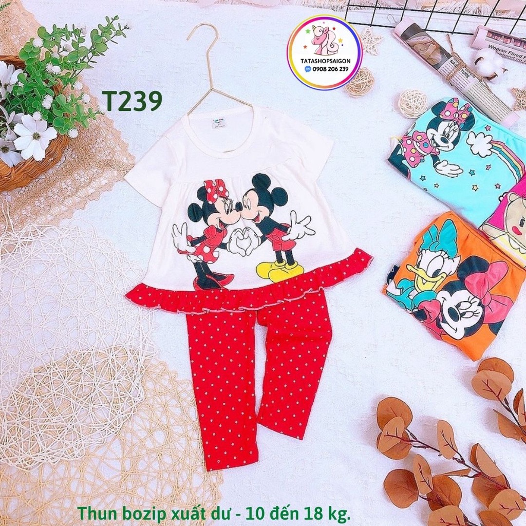 T239 ĐỒ bộ bé gái mặc nhà tay ngắn quần dài thun borip xuất dư 9-18kg