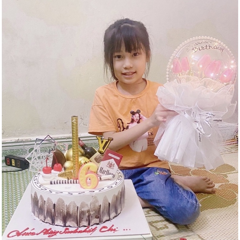 Quà tặng, bó bóng mĩ hoa tuylip , Sản phẩm y hình, bóng trong suốt bằng nhựa không xẹp hơi