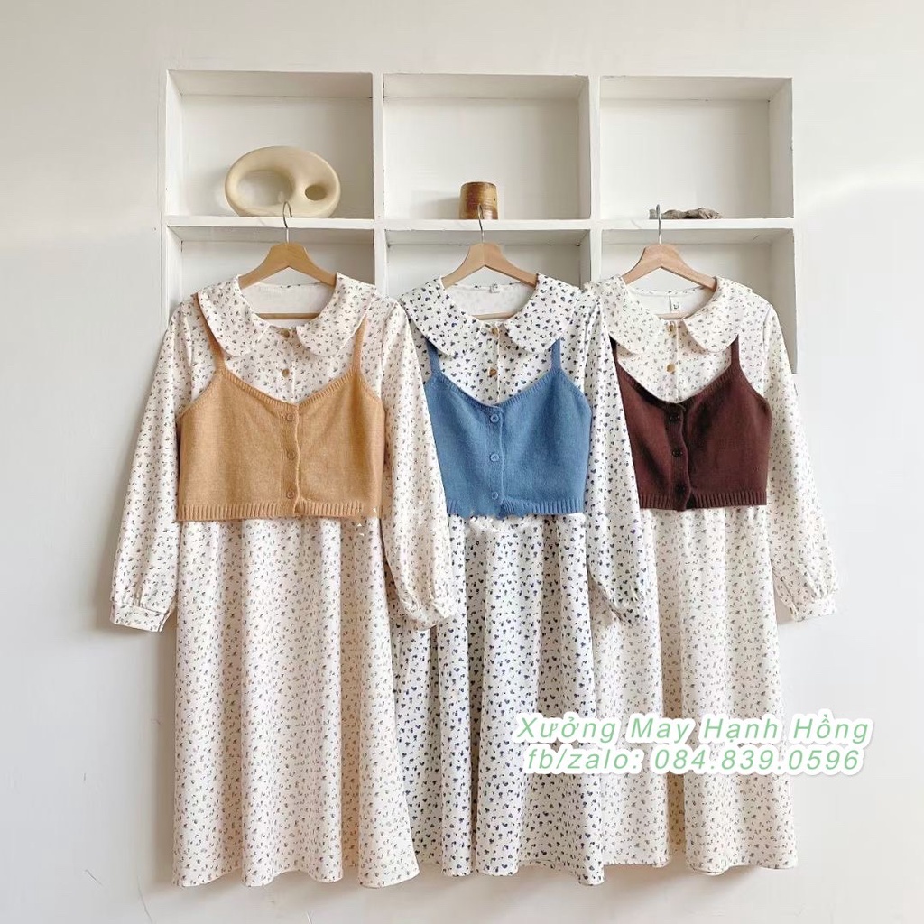 Váy hoa nhí nhung cổ tròn vintage dài tay thu đông ULLZZANG quảng châu - Xưởng May Hạnh Hồng | BigBuy360 - bigbuy360.vn