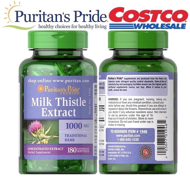 Viên uống hỗ trợ thải độc bổ gan Milk Thistle Extract 1000mg 180 viên Puritan's Pride Mỹ