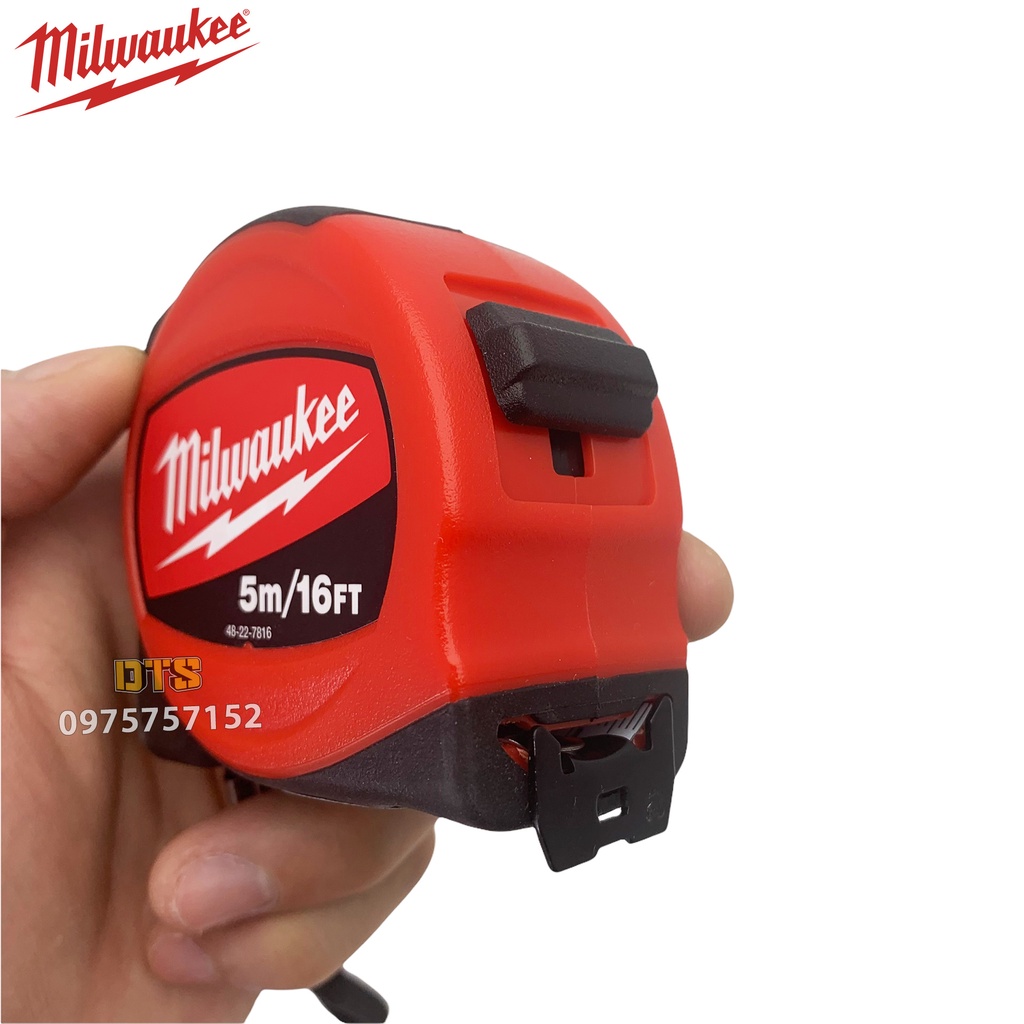 Thước kéo 5m cao cấp Milwaukee Mỹ siêu bền, thước cuộn thép nền trắng công nghiệp độ chính xác tuyệt đối, chống va đập