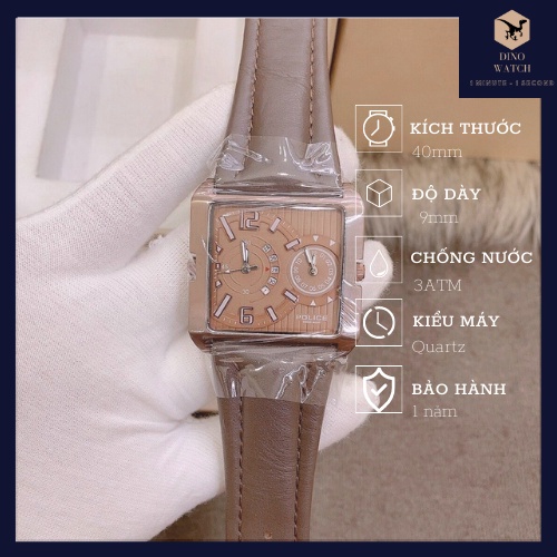 Đồng Hồ Nam Police Mặt Vuông Dây Da , Size 40mm