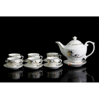 Bộ Ấm Chén Hoàng Tộc Vẽ Sen Vàng Kim, Quà tăng ý nghĩa tân Niên 2019, bộ ấm chén uống trà bát tràng, bộ ấm trà bát tràng