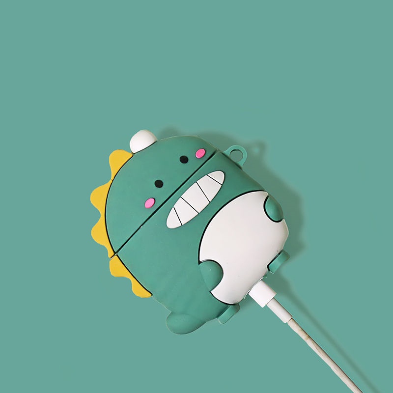 Vỏ Bảo Vệ Hộp Sạc Tai Nghe compatible AirPods Pro/compatible AirPods 3/Pro 2 Gen Hình Khủng Long Màu Hồng Dễ Thương