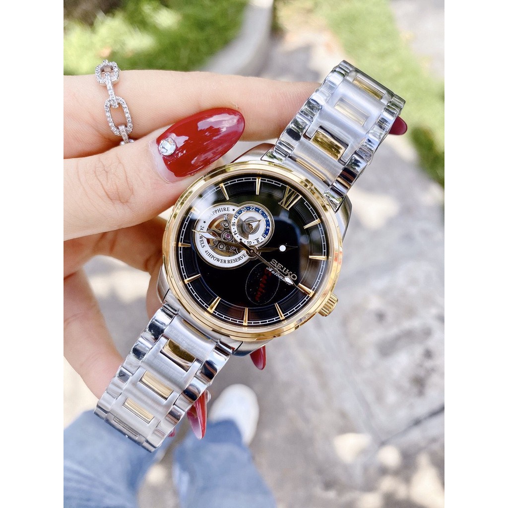 Đồng hồ Nam seiko hở mặt 4kim 24h chạy cơ automatic nhiều màu máy Nhật size 40mm dây kim loại vỏ vàng