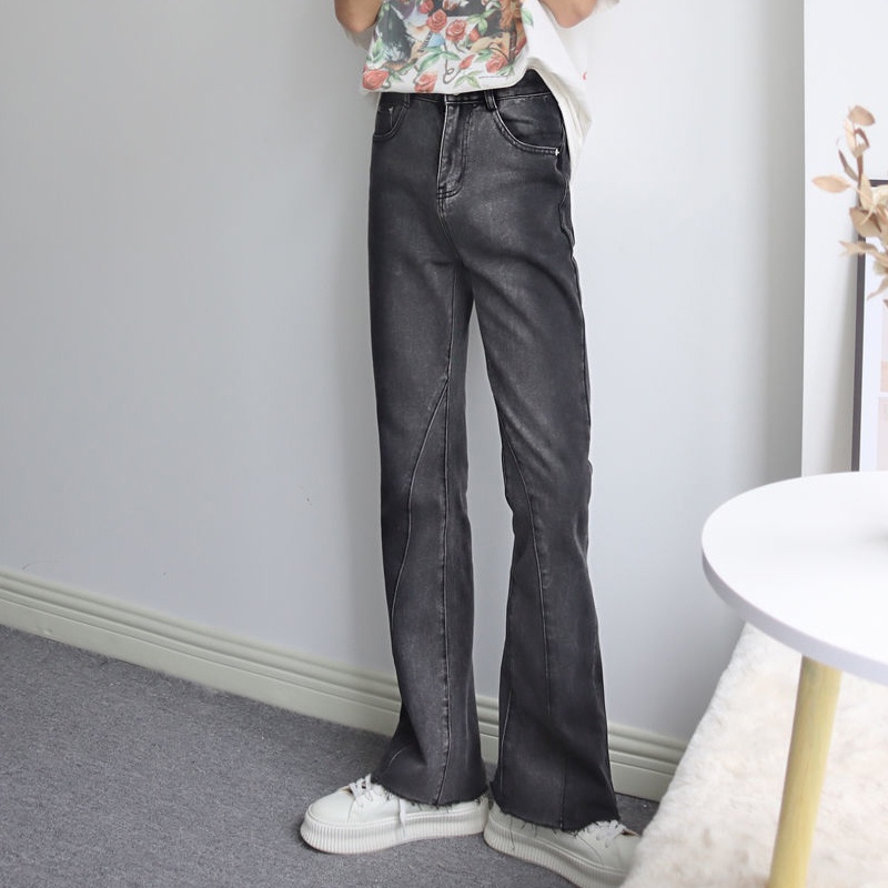 Quần Jean Nam Ống Loe Rộng Màu Sắc Tương Phản Phong Cách Hàn Quốc