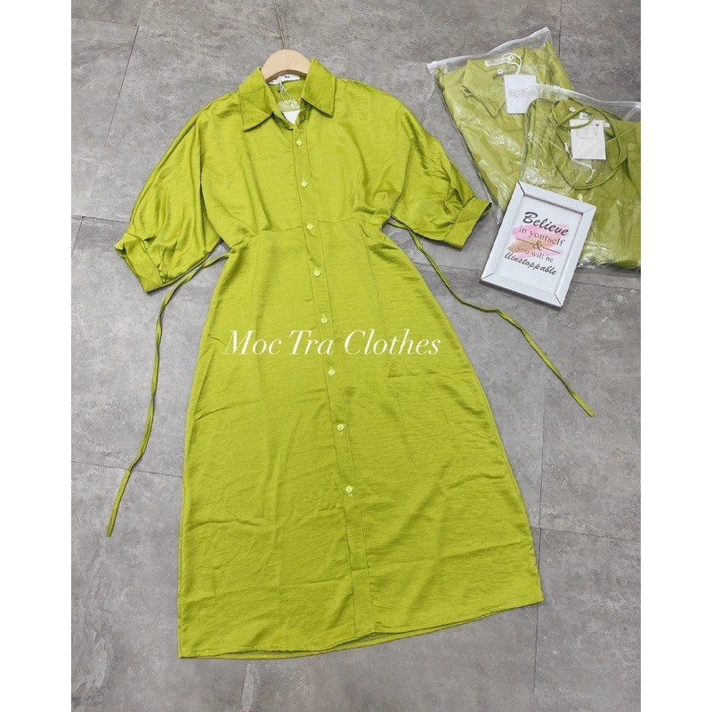 Đầm sơ mi lụa xanh cốm dáng dài tiểu thư siêu xinh, Váy maxi đi biển khuy dọc cổ bẻ hàng đẹp giá rẻ | BigBuy360 - bigbuy360.vn