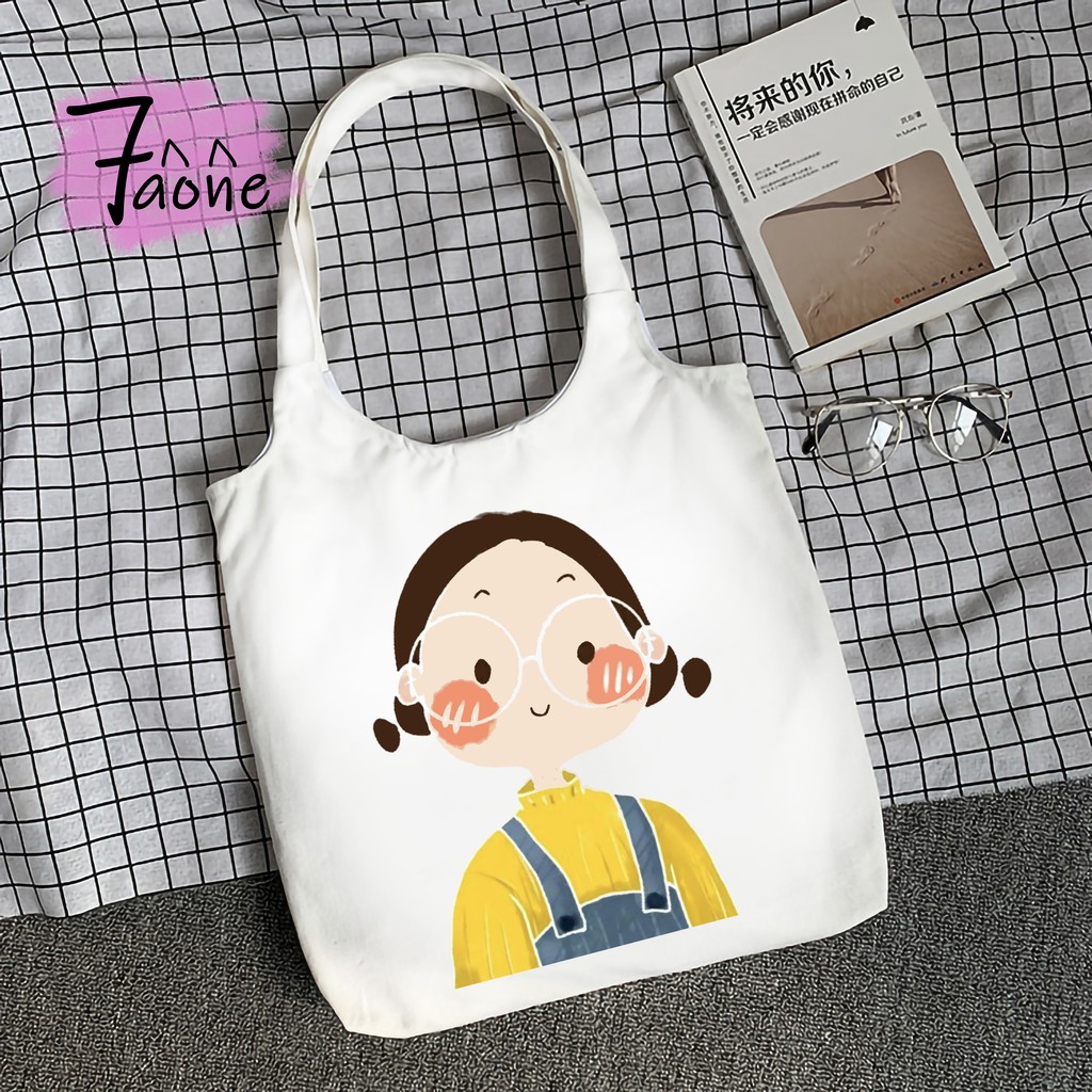 TÚI TOTE QUAI TRÒN HÀN QUỐC SIU CUTE ĐEO VAI CÓ TÚI CON VẢI CANVAS