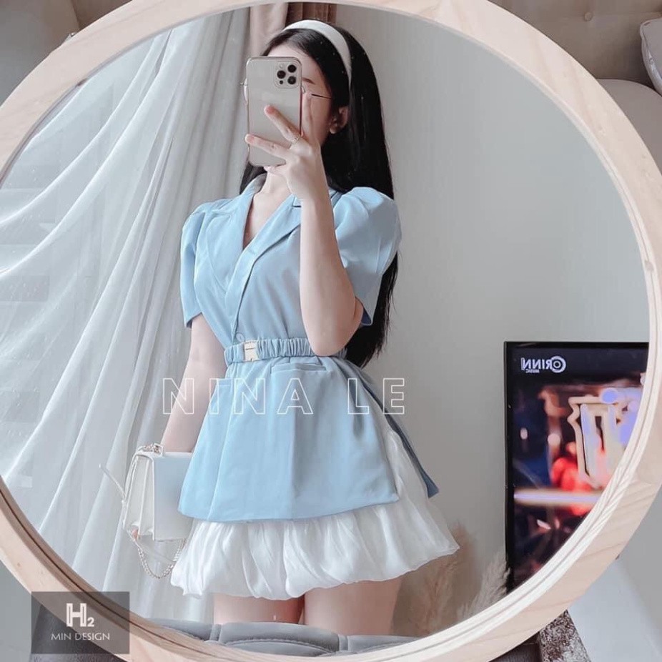 set vest 2 chi tiết, blazer tay bồng gồm quần short thiết kế sang chảnh - vest xanh ngọc ulzzang xiao chất đẹp