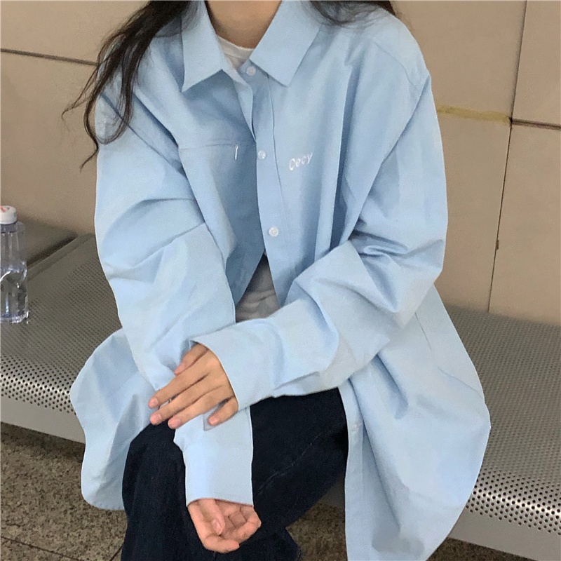 Áo sơ mi dáng rộng phong cách thời trang Hàn Quốc cho nữ