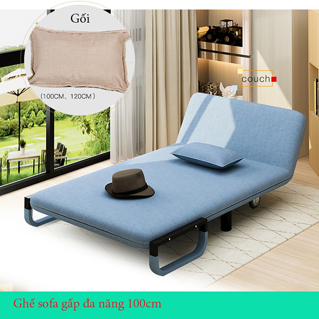 Sofa giường gấp gọn 120 cm , ghế sofa đa năng có bánh xe