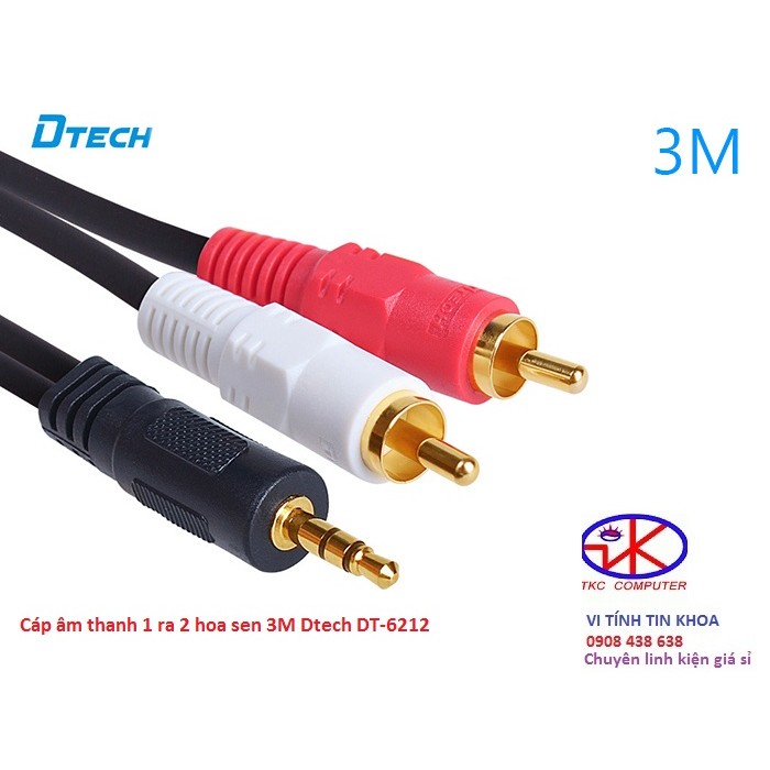 Cáp loa hoa sen-Cáp âm thanh 1 ra 2 hoa sen 3M Dtech DT-6212