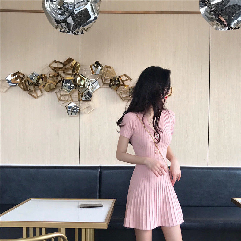 Đầm tay ngắn tay cổ chữ V phong cách Hàn Quốc hợp thời trang cho nữ | BigBuy360 - bigbuy360.vn