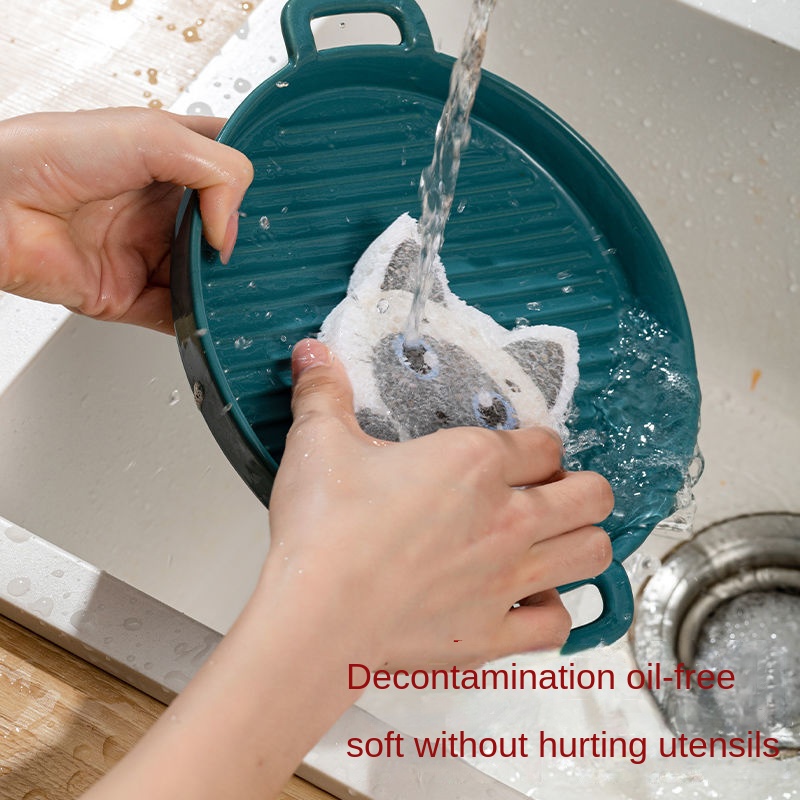 Miếng Xốp Rửa Chén Bằng Cotton Bột Gỗ Không Thấm Dầu Thiết Kế Hoạt Hình Dễ Thương