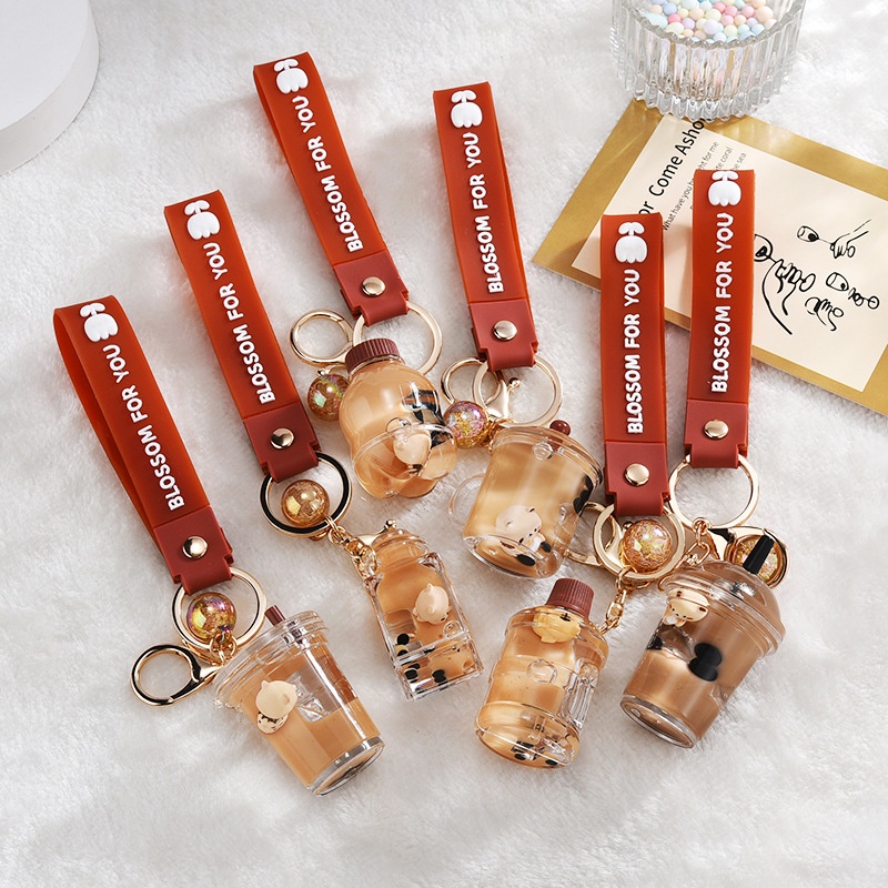 Móc Khóa Hình Ly Trà Sữa Đính Hạt Ngọc Trai Dễ Thương