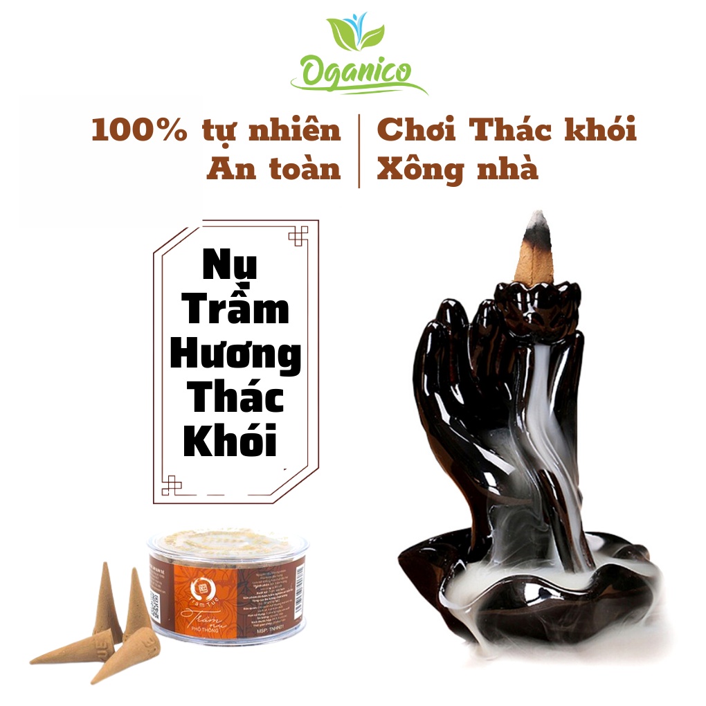 Nụ trầm hương tháp khói ngược trầm sạch tự nhiên không hóa chất mùi hương thanh nhẹ dùng chơi thác khói hộp 32 viên