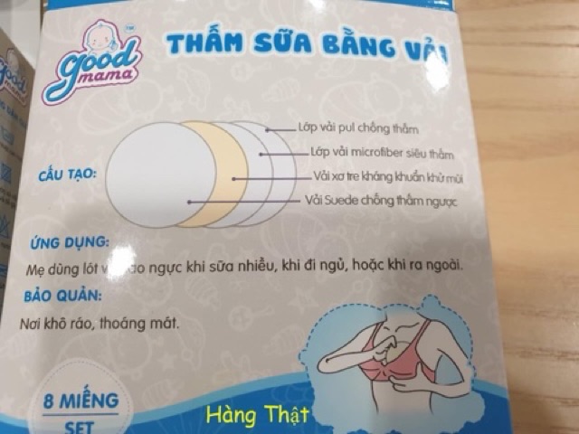 Miếng lót thấm sữa bằng vải Goodmama giặt được hộp 8 miếng