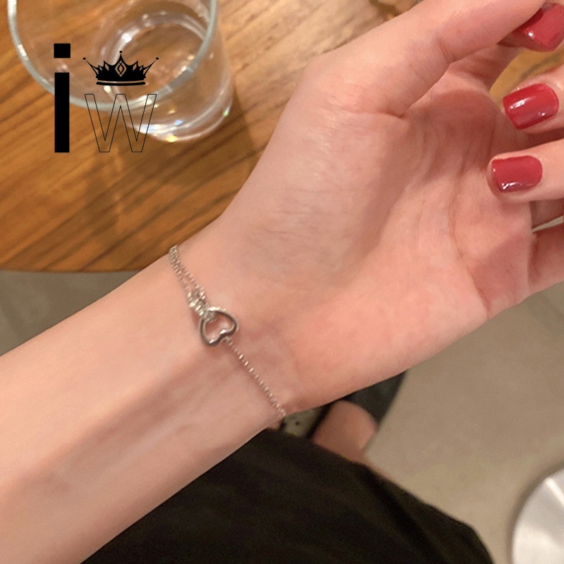 Vòng tay hợp kim đính đá hình trái tim đôi thời trang thích hợp cho nữ