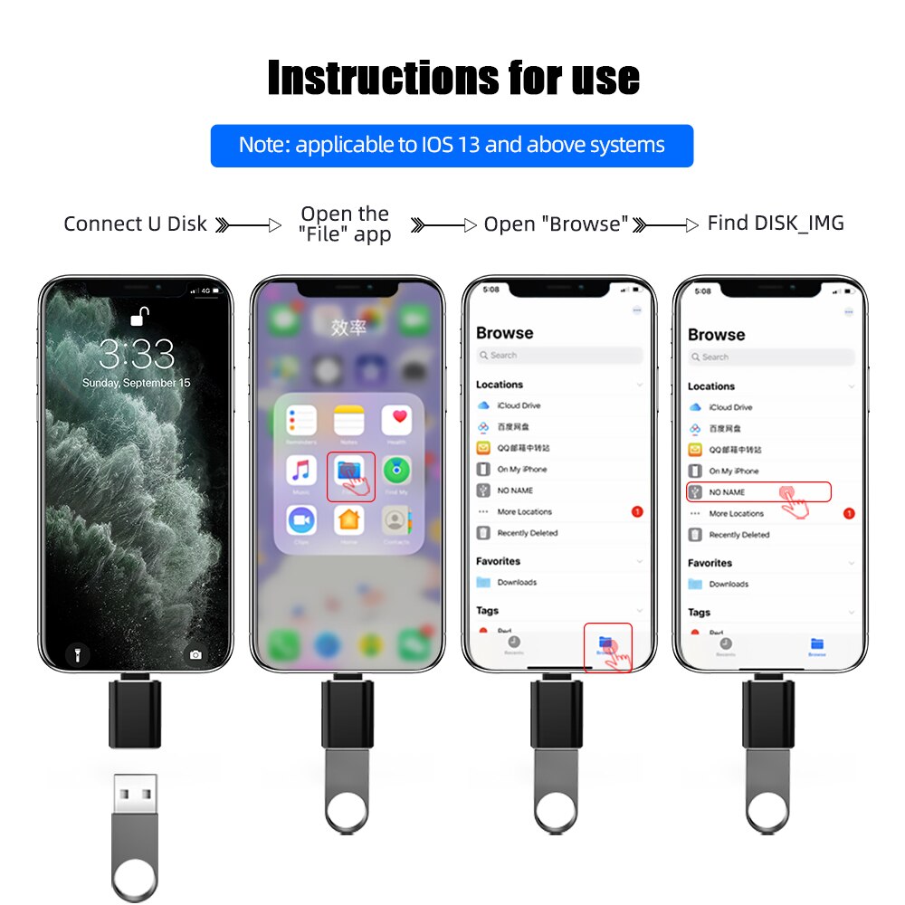 10 Nguyên 30G Mới IOS 13 OTG USB Adapter Dành Cho iPhone 11 Pro XS Max XR X 8 7 6S Plus Cho iPad Chuyển Đổi Ánh Sáng Để Sạc USB 3.0 Adapter