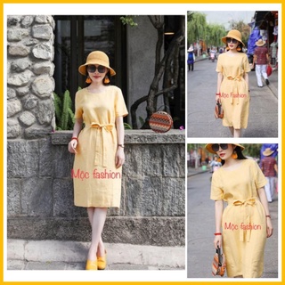 Đầm linen nhún vai ( hàng thiết kế + Chất Linen bột)
