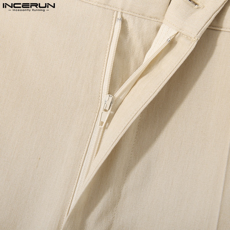 Quần tây INCERUN ống đứng dáng rộng màu trơn kiểu Hàn thanh lịch cho nam