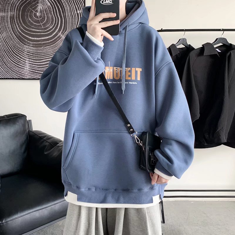 Áo Hoodie Giả Hai Lớp Lót Nhung In Chữ Phong Cách Hàn Quốc Dành Cho Nam