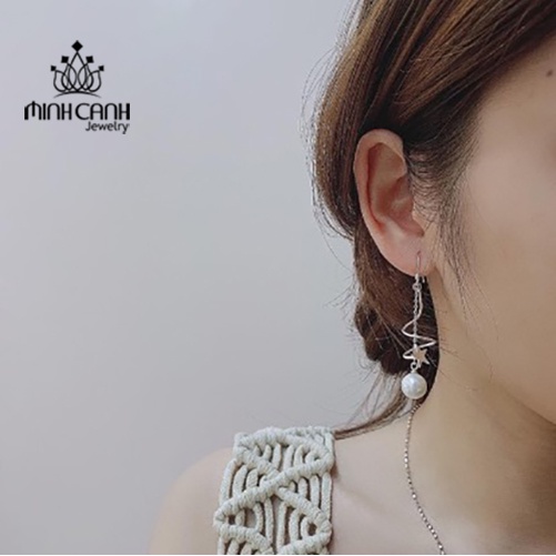 Bông Tai Bạc Móc Xoắn Ngọc Trai Nhân Tạo Minh Canh Jewelry