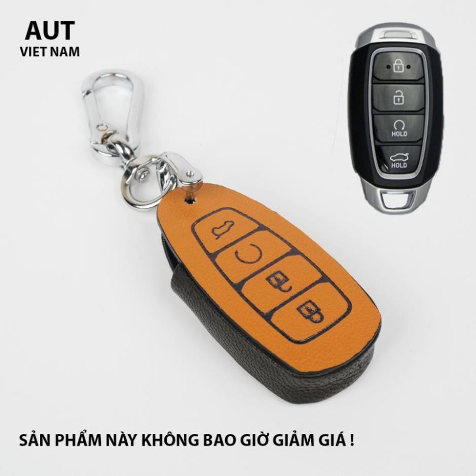 Bao da chìa khóa Smartkey con thoi Hyundai 4 nút handmade da bò thật cao cấp