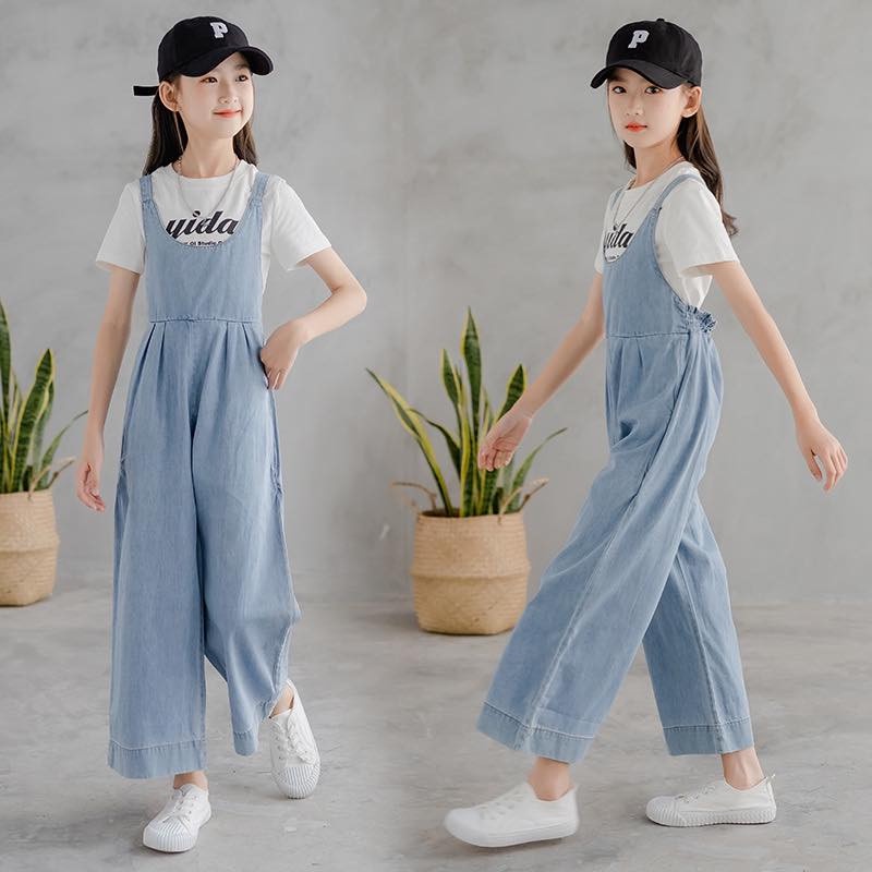 Set yếm quần suông kèm áo côc tay cho bé gái mặc hè size đại BEESHOP H23012