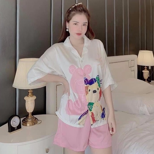 Bộ ngủ lụa mặc nhà pyjama nữ lụa latin cao cấp loại 1 áo cộc cánh dơi quần đùi freesize 45-60kg | BigBuy360 - bigbuy360.vn