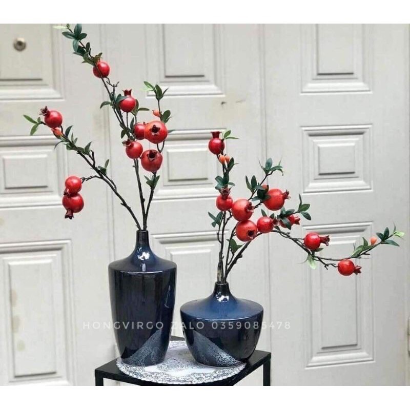 Cành lựu 9 quả cao 100cm lá giống thật,decor siêu đẹp