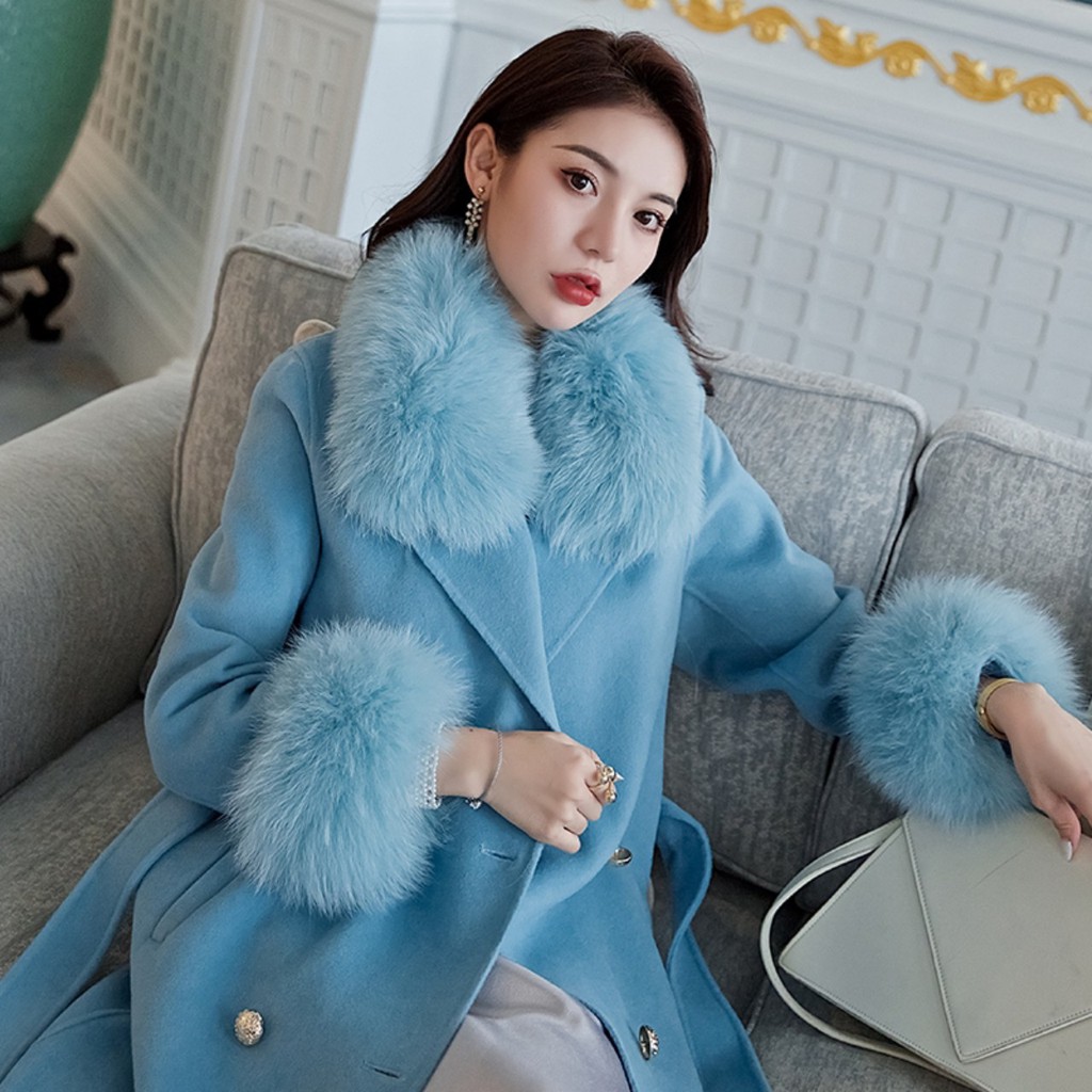 Áo khoác cashmere cổ và tay phối lông cao cấp dáng dài sang chảnh phong cách hàn trẻ trung. Hàng quảng châu KCC416