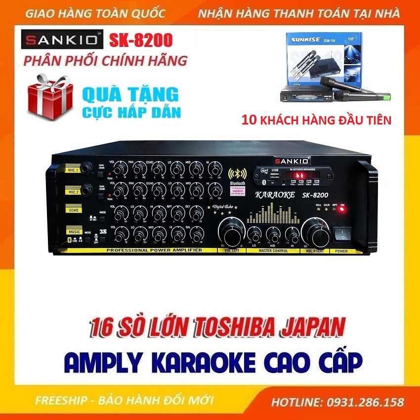 [Tặng 10 bộ mic không dây] Amply Bluetooth 16 sò lớn Toshiba SANKIO SK-8200 Ampli Karaoke Music hàng chính hãng cao cấp