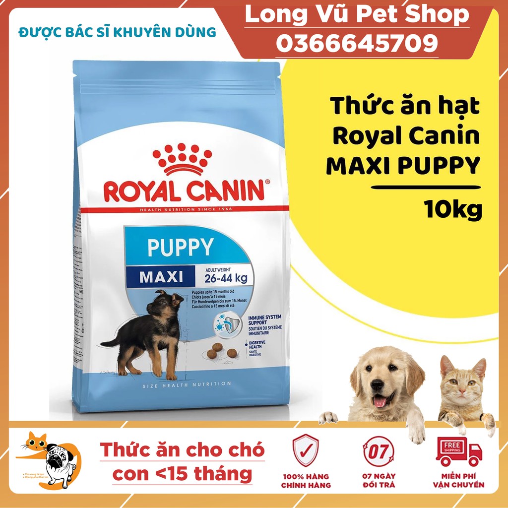 Thức ăn cho chó con có cân nặng tối đa từ 26 - 44kg và dưới 15 tháng tuổi Royal canin Maxi Puppy túi 10kg