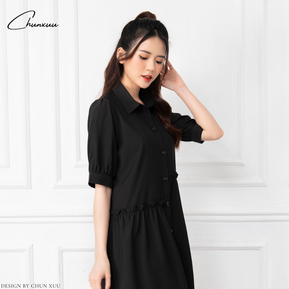 Váy babydoll cổ sơ mi dáng suông ngắn tay công sở thanh lịch ChunXuu V02